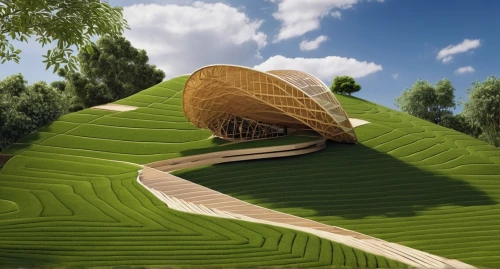 eco-construction,grass roof,straw hut,eco hotel,rice terrace,straw roofing,honeycomb structure,feng shui golf course,bed in the cornfield,roof landscape,chair in field,vegetables landscape,mushroom landscape,wooden construction,insect house,ricefield,golf landscape,building honeycomb,cocoon of paragliding,green landscape,Photography,General,Realistic