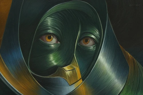 doctor doom,oil on canvas,dali,oil painting on canvas,chalk drawing,oil painting,anonymous mask,woman's face,humanoid,oil paint,woman face,covid-19 mask,glass painting,surrealism,art deco woman,burqa,scared woman,hooded man,golden mask,woman thinking,Conceptual Art,Fantasy,Fantasy 13