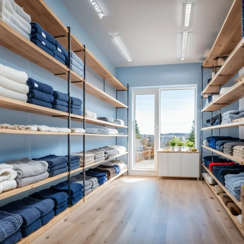 walk-in closet,laundry shop,mollete laundry,garment racks,women's closet,wardrobe,laundry room,dress shop,closet,ovitt store,shop fittings,store,outlet store,denim fabric,showroom,carpenter jeans,dry cleaning,boutique,wood flooring,men clothes,Photography,General,Realistic