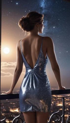 la nascita di venere,the girl in nightie,astronomer,image manipulation,photo manipulation,celestial body,digital compositing,photoshop manipulation,the night sky,celestial bodies,evening dress,cocktail dress,astronomy,night sky,starry sky,nightgown,the stars,horoscope libra,moon and star background,queen of the night,Photography,General,Realistic