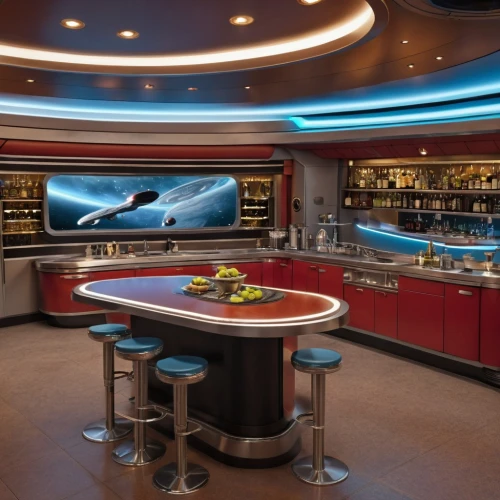 liquor bar,ufo interior,bar counter,flying saucer,unique bar,business jet,uss voyager,piano bar,epcot spaceship earth,retro diner,wine bar,star kitchen,bar spiral galaxy,millenium falcon,fine dining restaurant,starship,bar billiards,galley,drive in restaurant,spaceship space,Photography,General,Realistic