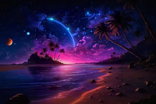 full hd wallpaper,moon and star background,unicorn background,landscape background,dusk background,purple wallpaper,hd wallpaper,fantasy landscape,summer background,purple landscape,ocean background,background screen,fantasy picture,space art,dream beach,art background,dark beach,cartoon video game background,ocean paradise,3d background