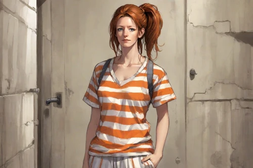 prisoner,clementine,prison,girl in t-shirt,woman hanging clothes,the girl in nightie,isolated t-shirt,clary,the girl at the station,pajamas,girl in a long dress,depressed woman,girl in a long,main character,girl in cloth,nurse uniform,women clothes,women's clothing,nora,coveralls,Digital Art,Comic