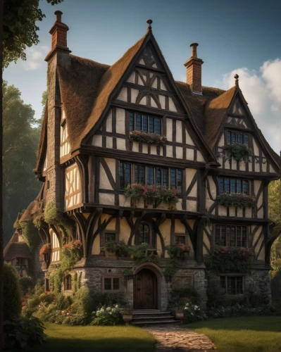 elizabethan manor house,tudor,timber framed building,witch's house,medieval architecture,knight house,half timbered,half-timbered,half-timbered house,crooked house,manor,fairy tale castle,knight village,england,crispy house,beautiful buildings,ancient house,the gingerbread house,four poster,sussex,Photography,General,Fantasy