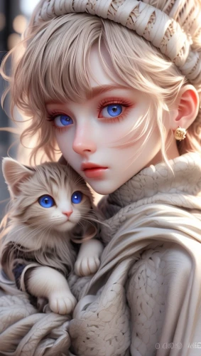 cat with blue eyes,doll cat,blue eyes cat,porcelain dolls,eglantine,little boy and girl,blue eyes,white cat,silver tabby,alice,cat lovers,two cats,fairy tale character,fantasy art,winterblueher,boy and girl,vintage boy and girl,fairytale characters,cute cat,heterochromia