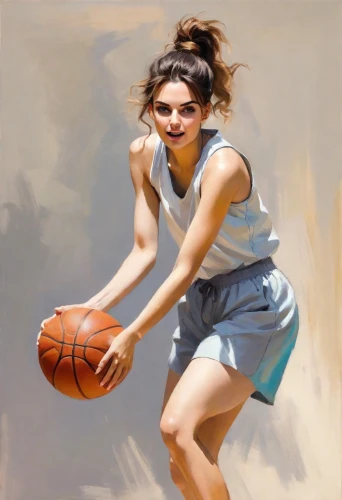 basketball player,woman's basketball,sports girl,basketball,girls basketball,basket,women's basketball,woman playing,digital painting,girl portrait,playing sports,sprint woman,girl in a long,oil painting,michael jordan,pacer,outdoor basketball,corner ball,young woman,bouguereau,Digital Art,Impressionism