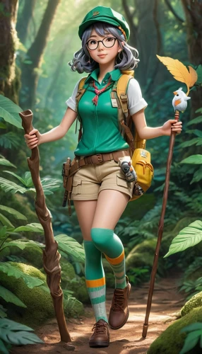 forest workers,arborist,scandia gnome,park ranger,farmer in the woods,mountain guide,adventurer,aa,druid,biologist,zookeeper,hiker,wood elf,park staff,forest clover,female worker,charophyta,fantasy picture,pocahontas,forest background,Unique,3D,Isometric