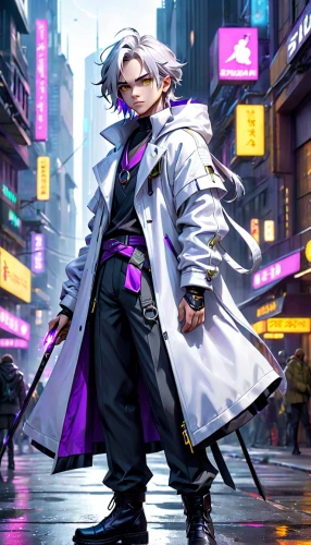 monsoon banner,cyberpunk,the purple-and-white,sigma,cg artwork,purple wallpaper,yukio,purple background,dodge warlock,fullmetal alchemist edward elric,purple,swordsman,ultraviolet,tiber riven,white with purple,purple-white,persona,male character,wiz,ren,Anime,Anime,Cartoon