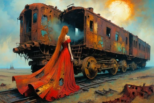 ghost locomotive,locomotive,train of thought,ghost train,train wreck,the train,steam locomotives,burning man,train crash,circus wagons,ic 4703,locomotives,merchant train,last train,train shocks,train car,electric locomotive,stagecoach,glowing red heart on railway,sci fiction illustration,Conceptual Art,Oil color,Oil Color 20