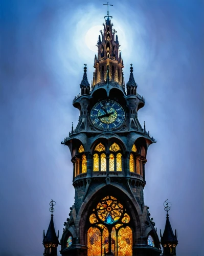 fairy tale castle,gothic architecture,haunted cathedral,gothic church,tower clock,clock tower,fairytale castle,disneyland park,disney castle,astronomical clock,grandfather clock,ghost castle,shanghai disney,clockmaker,haunted castle,tokyo disneyland,cinderella's castle,victorian,sleeping beauty castle,frederic church,Illustration,Realistic Fantasy,Realistic Fantasy 33