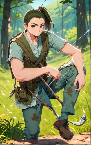 cargo pants,camo,male elf,male character,soldier,scout,game illustration,gi,kosmea,archer,combat medic,military person,pubg mascot,biologist,aaa,woodsman,m16,holding a gun,aa,robin hood,Anime,Anime,Traditional