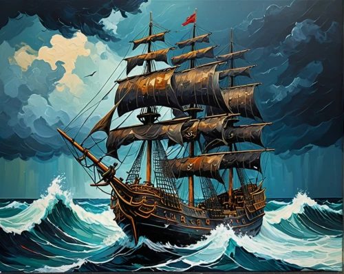 galleon ship,sea sailing ship,galleon,full-rigged ship,sail ship,sailing ship,east indiaman,tallship,pirate ship,caravel,three masted sailing ship,sailing ships,barquentine,sea fantasy,tall ship,maelstrom,sloop-of-war,inflation of sail,mayflower,sailing vessel,Conceptual Art,Oil color,Oil Color 08