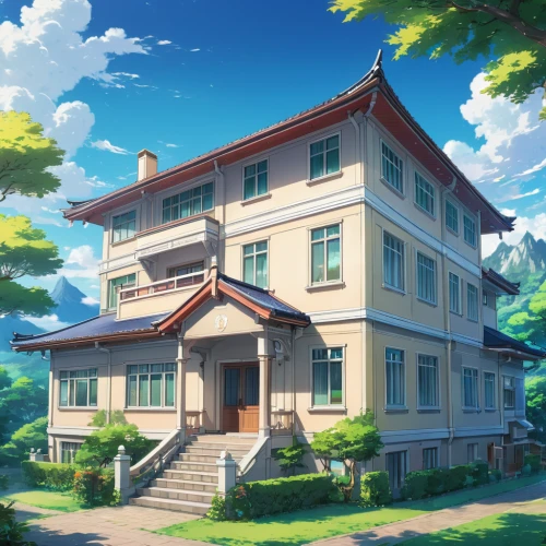 violet evergarden,house painting,apartment house,tsumugi kotobuki k-on,apartment building,studio ghibli,frame house,beautiful buildings,private house,beautiful home,ancient house,two story house,kindergarten,residential house,residential,elementary,sky apartment,euphonium,apartment complex,treasure house,Illustration,Japanese style,Japanese Style 03