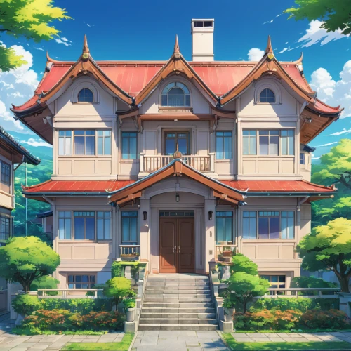 violet evergarden,house painting,studio ghibli,apartment house,victorian house,wooden house,two story house,ancient house,private house,treasure house,house,country house,house by the water,beautiful home,frame house,house silhouette,crooked house,little house,large home,house roof,Illustration,Japanese style,Japanese Style 03