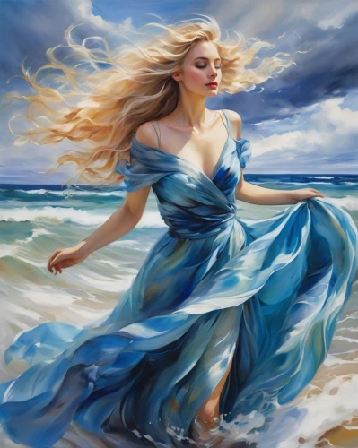 the wind from the sea,sea breeze,wind wave,ocean background,world digital painting,little girl in wind,sea landscape,blue painting,mermaid background,beach background,windy,blue waters,ocean blue,blue enchantress,fantasy art,sea-shore,the sea maid,ocean waves,gracefulness,wind,Illustration,Paper based,Paper Based 11
