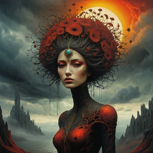 fantasy art,priestess,fantasy portrait,medusa,the enchantress,sorceress,queen of hearts,sci fiction illustration,mystical portrait of a girl,fantasy woman,gothic portrait,transistor,gorgon,voodoo woman,warrior woman,head woman,shamanic,fantasy picture,root chakra,the hat of the woman,Conceptual Art,Graffiti Art,Graffiti Art 01