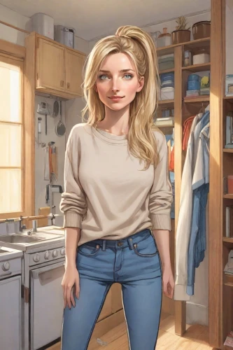 girl in the kitchen,housewife,long underwear,domestic,animated cartoon,waitress,cleaning woman,sweatpant,female doctor,sweater,women clothes,housework,elsa,main character,dishwasher,sweatpants,3d rendered,homemaker,digital compositing,3d model,Digital Art,Comic