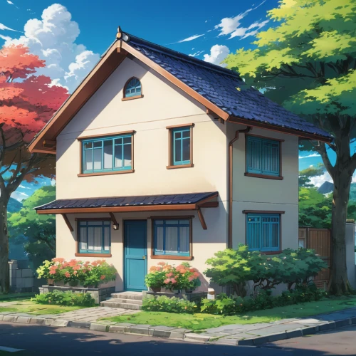 house painting,small house,lonely house,little house,beautiful home,apartment house,home landscape,studio ghibli,private house,house silhouette,corner flowers,house shape,house,violet evergarden,frame house,large home,country house,residential house,neighborhood,family home,Illustration,Japanese style,Japanese Style 03