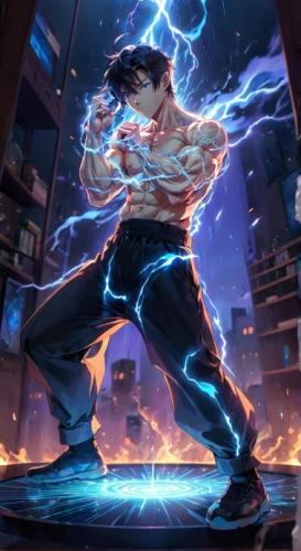 power icon,electro,cg artwork,wuchang,voltage,yukio,kame sennin,electrified,iaijutsu,son goku,kenjutsu,game illustration,thunderbolt,zeus,goku,electric arc,jin deui,high volt,god of thunder,ken