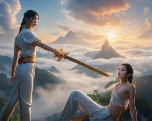 fantasy picture,fantasy art,guards of the canyon,heroic fantasy,world digital painting,shaolin kung fu,bamboo flute,cg artwork,yi sun sin,chinese art,mulan,fantasy portrait,aladha,white temple,sacred lotus,romantic scene,asian vision,xing yi quan,beautiful girls with katana,the flute,Photography,General,Natural