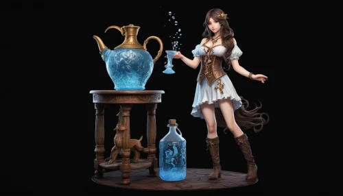 water-the sword lily,medieval hourglass,perfume bottle,water nymph,3d figure,alice,decanter,apothecary,perfume bottles,constellation lyre,game figure,sandglass,water dispenser,blue enchantress,dollhouse accessory,candlemaker,tea party collection,potions,sorceress,barmaid,Conceptual Art,Fantasy,Fantasy 31