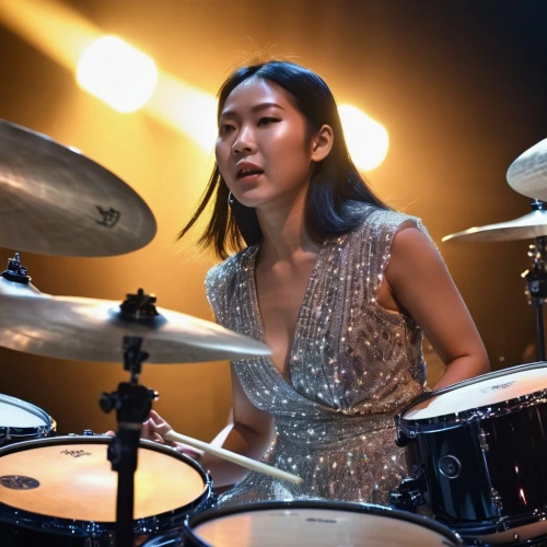 korean handy drum,jazz drum,mari makinami,drum brighter,hand drums,percussions,cymbal,snare,performing,songpyeon,drumming,miyeok guk,percussionist,asian woman,su yan,drummer,hi-hat,kaew chao chom,paiste,kettledrum,Photography,General,Realistic