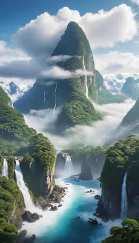 fantasy landscape,fjord,fjords,waterfalls,nordland,mountain world,mountainous landscape,fantasy picture,mountain landscape,world digital painting,landscape background,an island far away landscape,norway island,futuristic landscape,beautiful landscape,natural scenery,mountain scene,wasserfall,giant mountains,nature landscape,Photography,General,Realistic