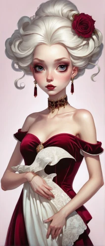 eglantine,porcelain rose,queen of hearts,rose white and red,white rose snow queen,vampire lady,red magnolia,cloth doll,white lady,rosa ' amber cover,female doll,fairy tale character,valentine pin up,black rose hip,fashion illustration,porcelain dolls,cruella de ville,fashion doll,comely,wild rose,Illustration,Abstract Fantasy,Abstract Fantasy 11