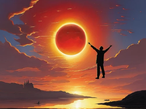 solar eclipse,eclipse,total eclipse,blood moon eclipse,sol,red sun,ring of fire,sun,rising sun,blood moon,sun god,sun moon,summer solstice,the sun,sci fiction illustration,reverse sun,solstice,world digital painting,firmament,the end of the world,Conceptual Art,Sci-Fi,Sci-Fi 07