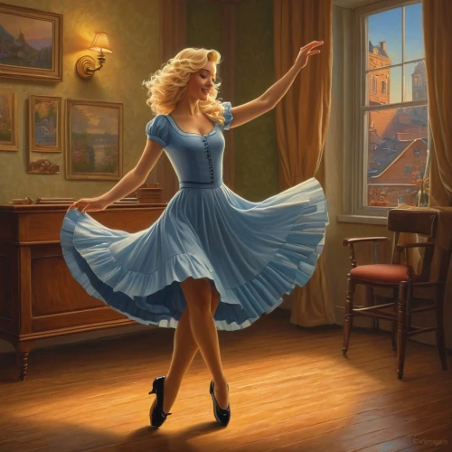 cinderella,twirling,pin-up girl,twirl,retro pin up girl,little girl twirling,a girl in a dress,pin up girl,ballerina,ballerina girl,dancer,pinup girl,dancing,woman playing,country-western dance,twirls,ballet dancer,pin-up,pin up,dancing shoe,Illustration,Realistic Fantasy,Realistic Fantasy 27