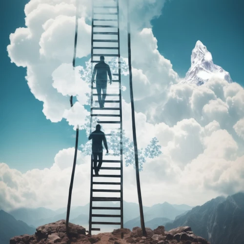 heavenly ladder,career ladder,jacob's ladder,stairway to heaven,climbing to the top,ladder,climb up,ascending,towards the top of man,climb,photo manipulation,fall from the clouds,cloud mountain,tower fall,rope-ladder,photomanipulation,upwards,heaven gate,leap of faith,mountaineering,Photography,Artistic Photography,Artistic Photography 07