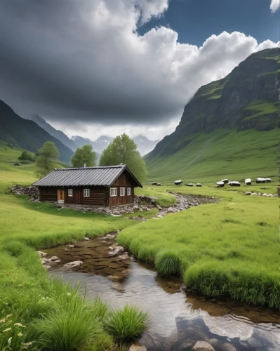 scottish highlands,house in mountains,home landscape,mountain huts,mountain hut,alpine pastures,faroe islands,glencoe,house in the mountains,meadow landscape,mountain pasture,the cabin in the mountains,landscape background,scotland,green landscape,highlands,small cabin,summer cottage,beautiful landscape,mountain meadow,Photography,General,Realistic