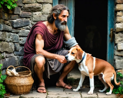 the good shepherd,human and animal,good shepherd,cretan hound,boy and dog,biblical narrative characters,east-european shepherd,romanian mioritic shepherd dog,shepherd,ancient dog breeds,bucovina shepherd dog,mudhol hound,compassion,bracco italiano,indian monk,montenegrin mountain hound,merciful father,benediction of god the father,st. bernard,companionship,Conceptual Art,Fantasy,Fantasy 31