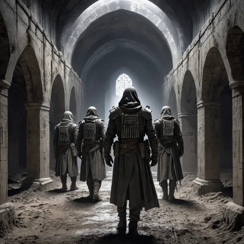 hall of the fallen,hooded man,the abbot of olib,monks,guards of the canyon,assassins,cg artwork,vader,games of light,the order of the fields,storm troops,massively multiplayer online role-playing game,darth vader,pilgrimage,templar,kings landing,patrols,concept art,caravansary,heroic fantasy,Conceptual Art,Fantasy,Fantasy 33