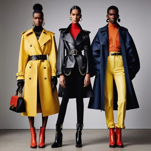 three primary colors,trench coat,mannequin silhouettes,overcoat,menswear for women,coat color,color blocks,black models,outerwear,mannequins,tisci,fashion dolls,yellow and black,vogue,trend color,color block,coat,stylistically,women fashion,color combinations,Photography,General,Realistic