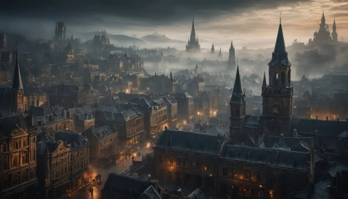 gothic architecture,haunted cathedral,hogwarts,bremen,dresden,fantasy city,aachen,de ville,atmospheric,destroyed city,evening atmosphere,transylvania,muenster,medieval town,leipzig,wroclaw,black city,evening city,gothic,dark gothic mood,Photography,General,Fantasy