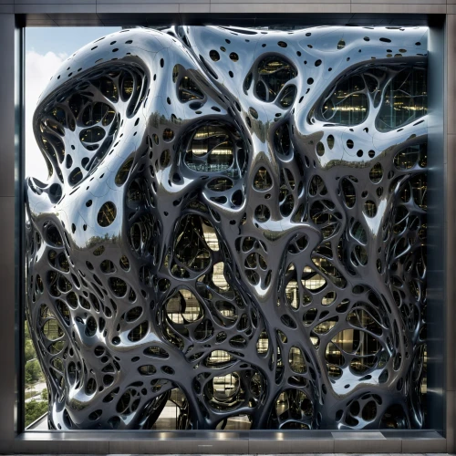 openwork frame,steel sculpture,lattice window,wrought iron,honeycomb structure,building honeycomb,lattice windows,openwork,mandelbulb,crystal structure,frame house,insect house,structural glass,glass facade,mesh and frame,tangle,trivet,iron construction,decorative frame,fractal design,Conceptual Art,Sci-Fi,Sci-Fi 09