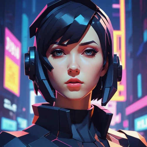 cyberpunk,vector girl,echo,cyber,music background,transistor,persona,vector illustration,vector art,cyborg,operator,wireless headset,music player,electronic,headset,hong,retro music,vector,shepard,nico,Unique,3D,Low Poly