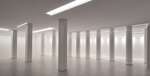 hallway space,daylighting,fluorescent lamp,ceiling lighting,white room,lighting system,corridor,hallway,whitespace,security lighting,compact fluorescent lamp,under-cabinet lighting,columns,ceiling ventilation,empty hall,ceiling construction,track lighting,halogen spotlights,visual effect lighting,light space