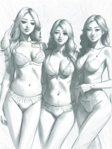 the three graces,pin-up girls,summer line art,figure group,retro pin up girls,pencil drawings,plus-size,paper dolls,pin up girls,mono-line line art,retro women,sewing pattern girls,figure drawing,ladies group,plus-size model,pencil drawing,drawing mannequin,fashion illustration,fashion dolls,trio,Design Sketch,Design Sketch,Character Sketch
