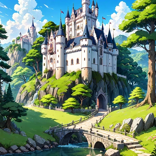 fairy tale castle,fairytale castle,knight's castle,fantasy landscape,water castle,medieval castle,castle,bethlen castle,castel,studio ghibli,bastei,castle of the corvin,castleguard,castle ruins,fantasy world,knight village,summit castle,gold castle,castelul peles,bach knights castle,Anime,Anime,Traditional