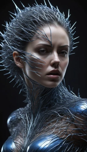 artificial hair integrations,fractalius,electro,biomechanical,cybernetics,cyborg,sci fiction illustration,exoskeleton,cgi,sprint woman,head woman,ice queen,humanoid,silver,blue enchantress,sci fi,management of hair loss,ice,digital compositing,futuristic,Photography,Artistic Photography,Artistic Photography 11