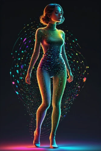 neon body painting,disco,3d figure,gradient mesh,firedancer,andromeda,cinema 4d,neon light,vector girl,luminous,aura,dancer,cellulite,fantasia,colorful light,colored lights,3d model,3d,neon ghosts,geometric body,Illustration,Vector,Vector 14