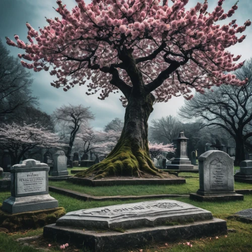 cherry blossom tree,blossom tree,magnolia tree,saucer magnolia,sakura tree,life after death,magnolia cemetery,resting place,burial ground,the grave in the earth,japanese flowering crabapple,cemetery flowers,old graveyard,magnolia trees,lilac tree,cherry tree,forest cemetery,cemetary,grave arrangement,flower tree,Photography,General,Fantasy