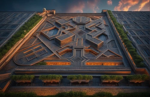 solar cell base,3d rendering,art deco,office building,render,hospital landing pad,sun dial,yantra,helipad,maze,skyscapers,build by mirza golam pir,3d render,stalin skyscraper,industrial building,sundial,3d rendered,building honeycomb,hudson yards,terracotta tiles,Photography,General,Fantasy