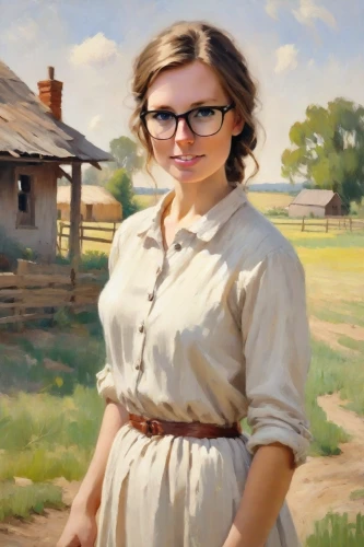 girl in a historic way,country dress,girl with bread-and-butter,farm girl,prairie,oklahoma,portrait of a girl,young woman,child portrait,countrygirl,woman of straw,librarian,artist portrait,woman holding pie,woman holding gun,vintage female portrait,oil painting,girl portrait,young lady,rural,Digital Art,Impressionism