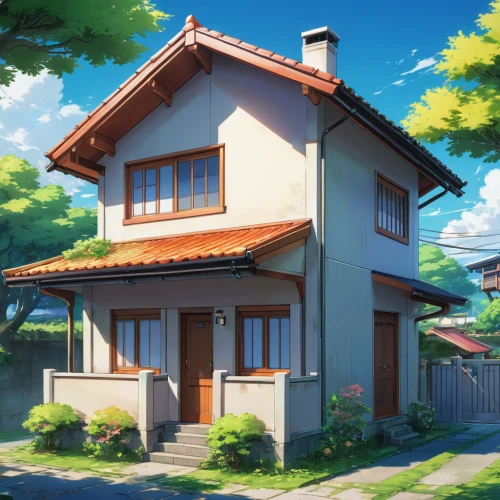 small house,house painting,little house,lonely house,home landscape,apartment house,violet evergarden,house,summer cottage,beautiful home,roof landscape,private house,grass roof,wooden house,house roof,house roofs,residential house,studio ghibli,house shape,old home,Illustration,Japanese style,Japanese Style 03