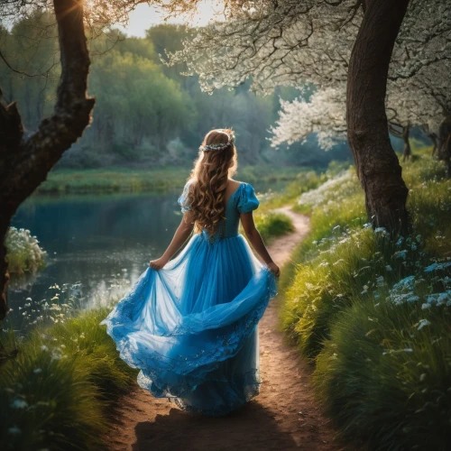 girl in a long dress,ballerina in the woods,cinderella,girl in a long dress from the back,a fairy tale,girl walking away,fairytale,girl in the garden,fairy tale,a girl in a dress,enchanting,girl in flowers,quinceañera,children's fairy tale,girl on the river,fantasy picture,wonderland,mystical portrait of a girl,girl with tree,blue birds and blossom,Photography,General,Fantasy