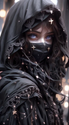 cloak,veil,light mask,masquerade,the enchantress,wraith,sorceress,hooded man,burqa,the carnival of venice,caped,echo,bjork,mystical portrait of a girl,digital compositing,nomad,assassin,archimandrite,monsoon banner,the witch