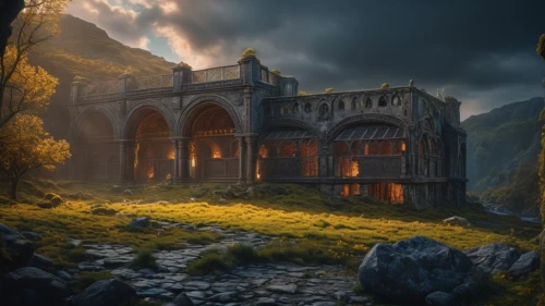 hall of the fallen,castle of the corvin,fantasy landscape,monastery,house in the mountains,ancient house,peter-pavel's fortress,witch's house,house in mountains,fantasy picture,mountain settlement,knight's castle,templar castle,kings landing,ghost castle,the threshold of the house,northrend,castle ruins,gold castle,hogwarts,Photography,General,Fantasy